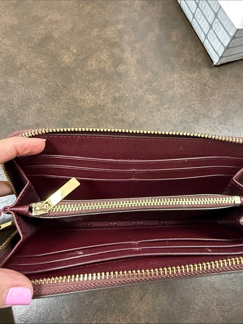 Tory Burch Burgundy Pebbled Leather Crossbody with Floral Zip Wallet - Picture 4 of 7